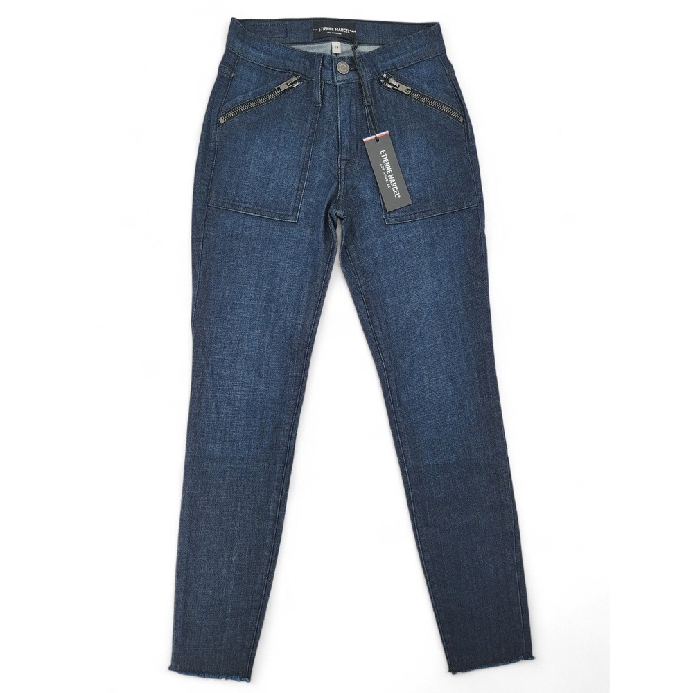 Etienne Marcel NWT High Rise Skinny Jeans‎ 24 Moto Zipper Stretch Raw Hem